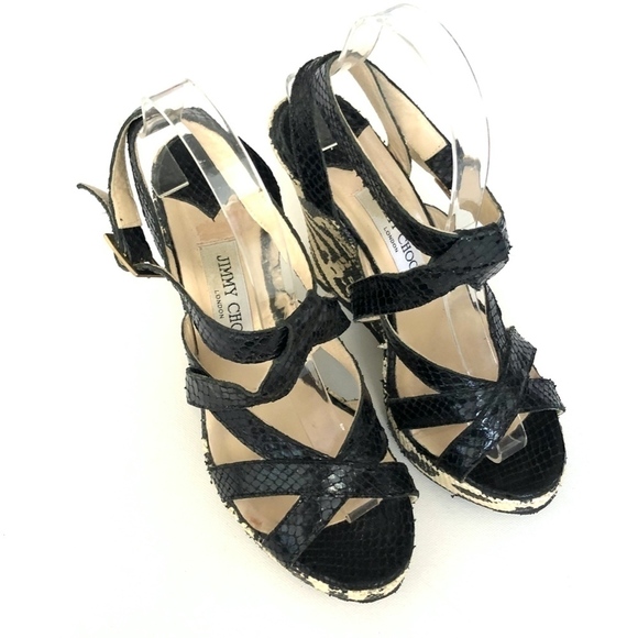 Jimmy Choo Black White Zebra Print Wedges Size 8.5 - Picture 3 of 8